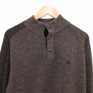 Aquascutum ニット セーター ハーフボタン ハイネック ロゴ刺繍 長袖 M グレー GY09