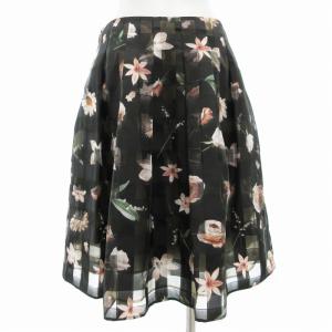 M'S GRACY フレアスカート 花柄 ひざ丈 40 L 黒 ブラック
