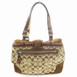 COACH シグネチャー ハンドバッグ レザー切替 モノグラム 茶 ブラウン ベージュ E04Q-7054