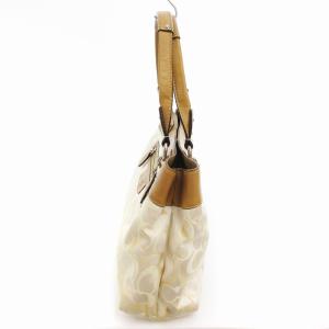 COACH シグネチャー ハンドバッグ キャンバス レザー切替 モノグラム アイボリー F15120
