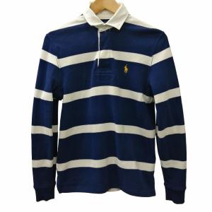 ラガーシャツ ポロシャツ 長袖 ボーダー 白×青 ブルー×ホワイト S