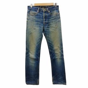 90s ストレートデニム ダメージ加工 ペンキ ヴィンテージ加工 ジーンズ ジーパン インディゴブルー 26 約XS