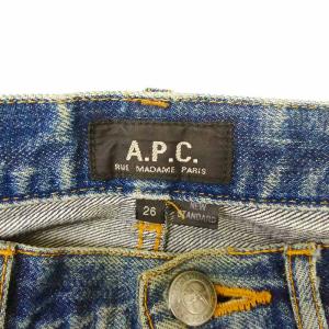 A.P.C. 90s ストレートデニム ダメージ加工 ペンキ ヴィンテージ加工 ジーンズ ジーパン インディゴブルー 26 約XS