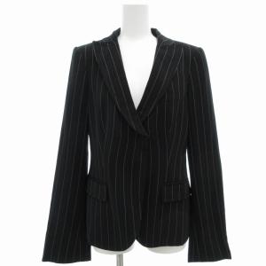 ストライプジャケット ブレザー ノーベント ステッチ 42 M 黒 ブラック 白 ホワイト