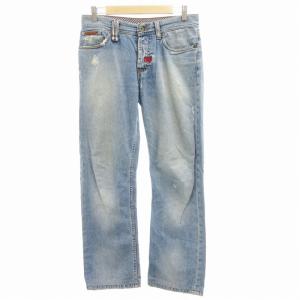 WINNER デニムパンツ ジーンズ ストレート ボタンフライ ロゴ刺繍 W30 M インディゴブルー