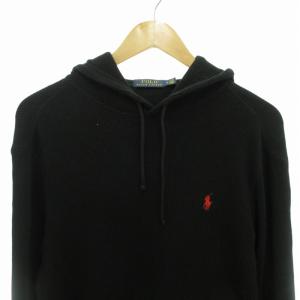 POLO RALPH LAUREN プルオーバーパーカー フーディ ワッフル生地 ポニー刺繍 長袖 M 黒 ブラック