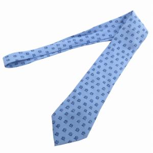 HERMES 美品 ネクタイ 絹 シルク 総柄 青 ブルー