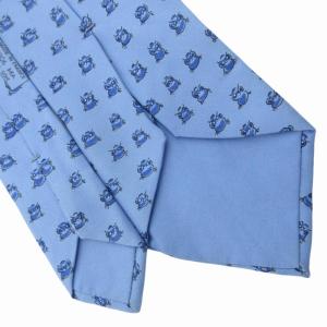 HERMES 美品 ネクタイ 絹 シルク 総柄 青 ブルー