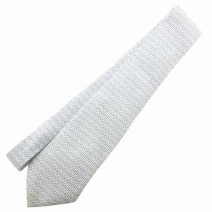 HERMES ネクタイ カジュアル 総柄 絹 シルク 白 ホワイト グレー