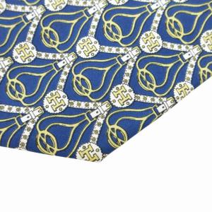 HERMES 美品 ネクタイ ビジネス 総柄 ロゴ 絹 シルク 紺 ネイビー