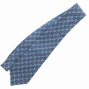 HERMES 美品 ネクタイ ビジネス 総柄 レジメンタルストライプ 絹 シルク 青 ブルー