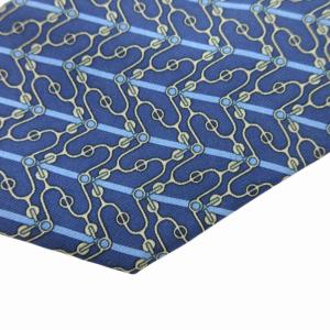 HERMES 美品 ネクタイ ビジネス 総柄 レジメンタルストライプ 絹 シルク 青 ブルー