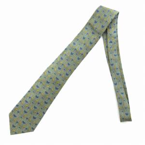 HERMES 美品 ネクタイ ナロータイ 絹 シルク 総柄 キリン柄 緑 グリーン