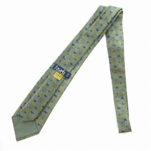 HERMES 美品 ネクタイ ナロータイ 絹 シルク 総柄 キリン柄 緑 グリーン
