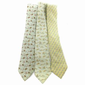 HERMES ネクタイ3本セット レギュラータイ 絹 シルク 総柄 ホース柄 マルチカラー