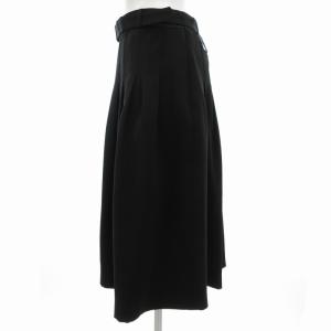 BURBERRY LONDON タグ付き フレアスカート ベルト付 ひざ丈 44 L 黒 ブラック