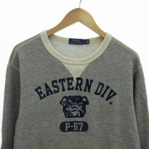 POLO RALPH LAUREN スウェット トレーナー Vガゼット 裏起毛 プリント 長袖 LG グレー
