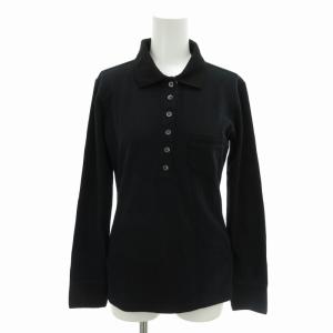 ポロシャツ カットソー ノバチェック切替 ストレッチ 長袖 S 黒 ブラック