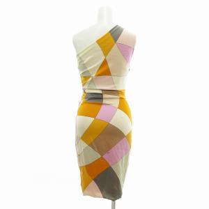 Emilio Pucci ドレス ワンピース ひざ丈 プッチ柄 ワンショルダー ドレープ シルク 絹 34 XS マルチカラー