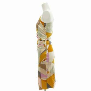 Emilio Pucci ドレス ワンピース ひざ丈 プッチ柄 ワンショルダー ドレープ シルク 絹 34 XS マルチカラー