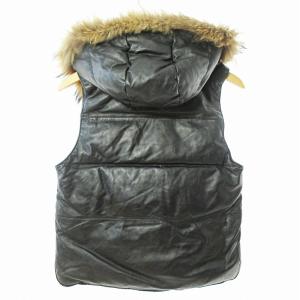JOURNAL STANDARD 美品 ダウンベスト ジャケット ラムスキン ラムレザー ラクーンファー フーディ 黒 1119 GY09
