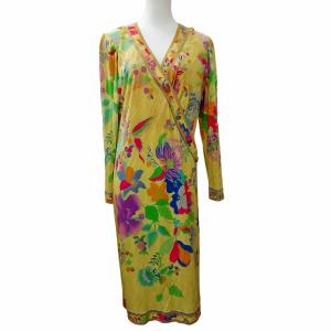 FASHION ヴィンテージ 花柄 ワンピース シルク イエロー 11AR Mサイズ相当 GY09