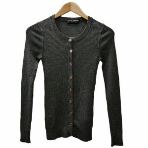 美品 ウール カーディガン 金ボタン グレー 38 Mサイズ相当 GY09