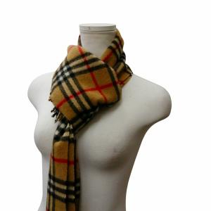 美品 カシミヤマフラー ノバチェック イングランド製 ベージュ系 GY09  