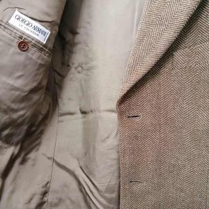 GIORGIO ARMANI 美品 テーラードジャケット ブレザー ウール ヘリンボン 3B ベージュ Lサイズ相当 GY09