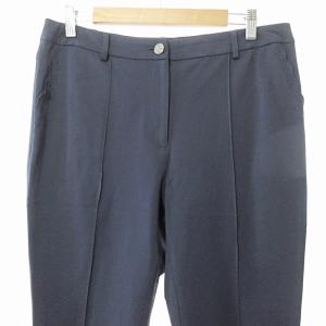 LEONARD SPORT 美品 スラックス パンツ ロゴ ラインストーン ストレッチ 44 紺 ネイビー 1127 GY09