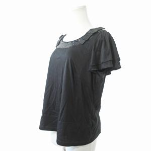 TO BE CHIC 美品 大きいサイズ カットソー Tシャツ 半袖 フリル袖 スパンコール リボン 4 黒 1205 GY09