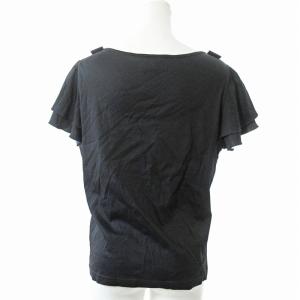 TO BE CHIC 美品 大きいサイズ カットソー Tシャツ 半袖 フリル袖 スパンコール リボン 4 黒 1205 GY09