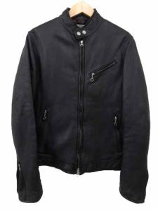 シングル ラムレザー ライダース ジャケット 羊革 ブルゾン 裏地中綿チェック L ブラック