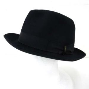 ラビットファー ハット リボン イタリア製 59cm 黒 ブラック