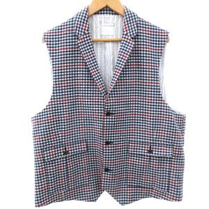 ベスト ジレ アンゴラ混 前開き 3B チェック ウール Lサイズ相当 マルチカラー