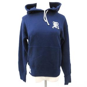 美品 パーカー プルオーバー 裏起毛 アップリケ ワンポイント Vガゼット コットン M 紺 ネイビー N