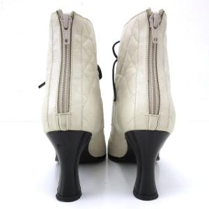 GIANNI VERSACE キルティング ショート ブーツ レースアップ バイカラー 無地 レザー 36 23.0cm相当 オフホワイト ブラック N