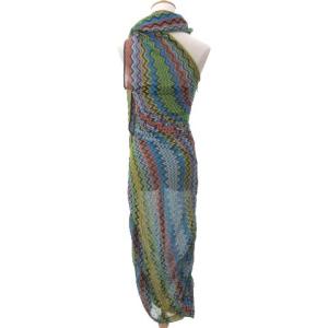 MISSONI ワンピース ひざ丈 ストール付き 総柄 ギャザー メッシュ ニット シースルー ドレス イタリア製 Sサイズ マルチカラー
