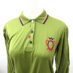 ROBERTA DI CAMERINO ヴィンテージ オールドロベルタ ポロシャツ 長袖 ロゴ 刺? ワンポイント リブライン コットン 38 Lサイズ相当 緑 グリーン