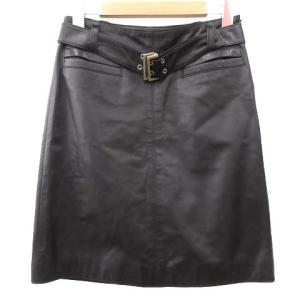 レザー スカート ミニ 羊革 ベルト付き 36 ブラック