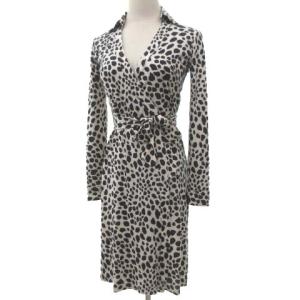 アニマル柄シルクラップワンピース ライトベージュ