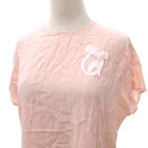 Christian Dior リボン刺繍入りシルクシフォンブラウス L ピンク
