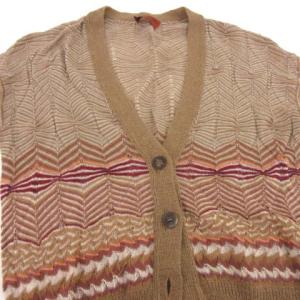 MISSONI ニット カーディガン 総柄 デザイン ボーダー 長袖 トップス カットソー イタリア製 42 Lサイズ ベージュ