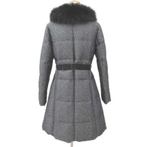 LANVIN en Bleu ツイード ダウン コート ロング ベルト付き ラクーンファー ジャケット 38 Mサイズ グレー