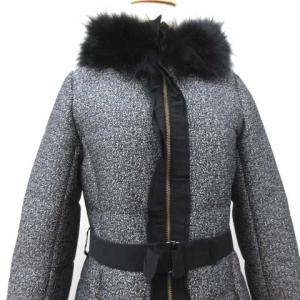 LANVIN en Bleu ツイード ダウン コート ロング ベルト付き ラクーンファー ジャケット 38 Mサイズ グレー