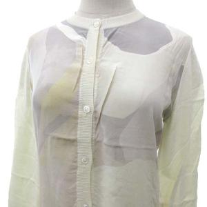 Salvatore Ferragamo 総柄切替えシルクニットカーディガン M オフホワイト