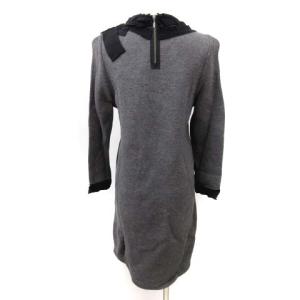 LANVIN en Bleu ワンピース ひざ丈 ビジュー パール 長袖 リボン グレー 38 M