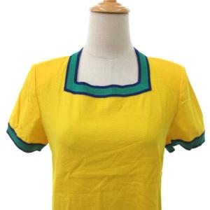 YVES SAINT LAURENT カットソー 半袖 ニット スクエアネック イエロー