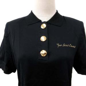 YVES SAINT LAURENT ヴィンテージ ポロシャツ 半袖 金ボタン ロゴ 刺繍 ワンポイント 黒 ブラック M 