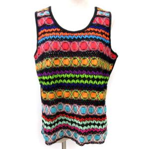 カットソー ノースリーブ 刺繍 総柄 メッシュ 5 XS相当 マルチカラー FK ECR4